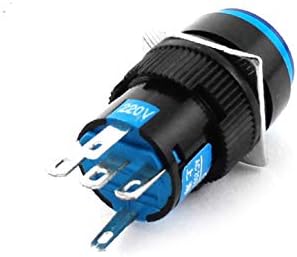 X-Gree AC 220V сина индикатор за светло светло 5pins 16mm навојна панел монтиран SPDT само заклучување на тркалезниот прекинувач на копчето W 5PCS Crimp конектори (AC 220V Indicatore Luminoso Blu L
