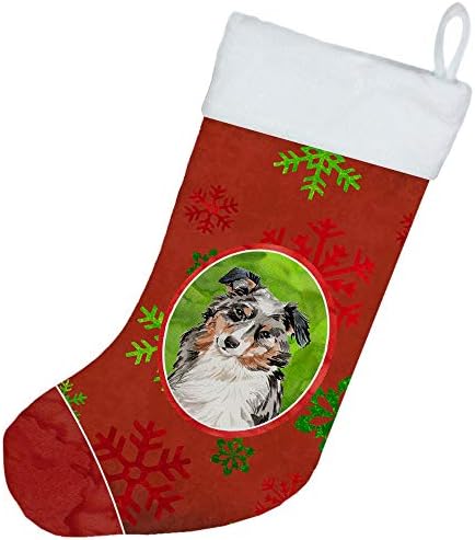 Каролина богатства CK3969CS Божиќни снегулки Австралиски овчар Божиќно порибување, камин што виси чорапи Божиќна сезона забава