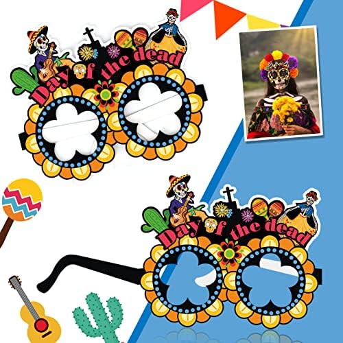 Ден на мртвите очила за деца, шеќер череп цветни чаши за хартија, мексикански тематски диа де лос Муертос очила за деца, Ден на мртвите фото