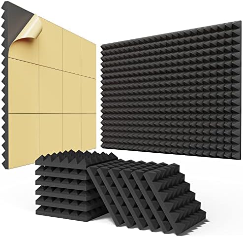 Beequiet 12 пакувања само -леплични звучни панели за пена 2 x 12 x 12 - брзо проширете ги акустичните панели, пирамида дизајн
