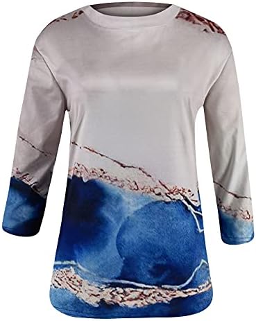 Женски врвови гроздобер графички маички обични 3/4 ракав блуза преголема маици мода што излегуваат врвови на екипажот за одмор