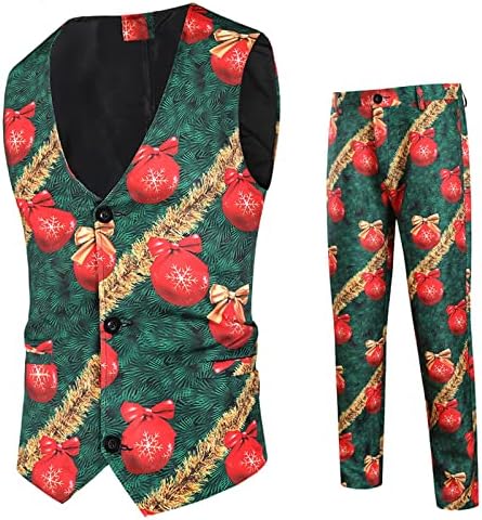 XXBR Божиќни костуми за мажи за мажи, Божиќ Дедо Мраз Снегулка печати панталони за панталони поставува деловни обични облеки