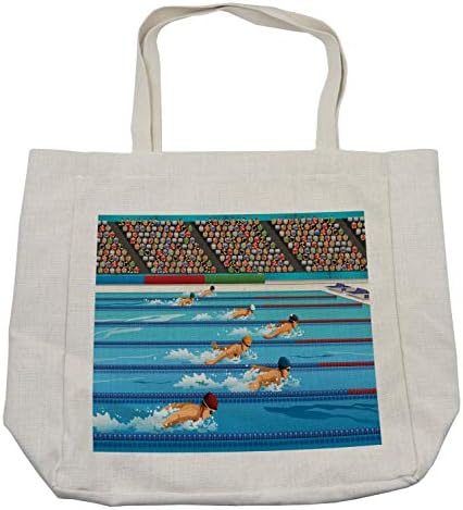 Торба за купување на Олимпијадата во Амбесон, илустрација на пливачи за време на натпреварувањето за пливање, спортска тема цртана уметност, еко-пријателска торба