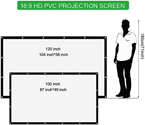 Екран на проекторот за прикажување на проекторот WSSBK 100 120 инчи 16: 9 HD ПВЦ ткаенина Проекција Екран за канцелариски домашен театар