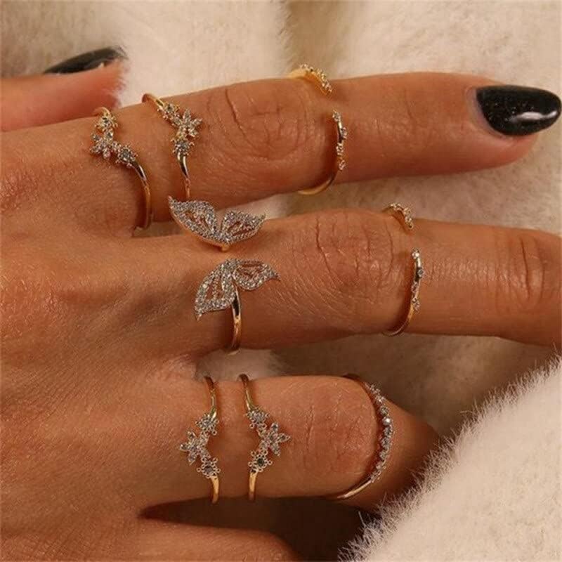 Dudodoo Boho златна боја Пеперката прстени поставени за жени девојки прсти од кристал крст срце месечина starвезда цвет летен накит подарок
