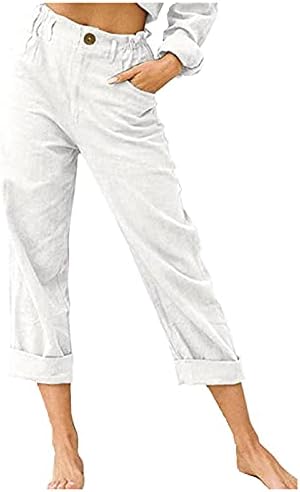 Постелнина исечена лабава вклопена памучна женска каприс капри панталони обични жени памучни култури каприс еластична половината лето