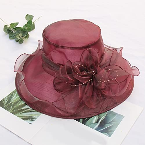 Женски летен фустан капа широк лист цвет невестински туш капа Сонце капи со плажа капа од пилешко визир