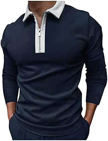 Wocachi Zip Polo кошули за мажи 2022 година, машка долга ракав патент Поло кошула опремена со мешунки за голф -маици џебови