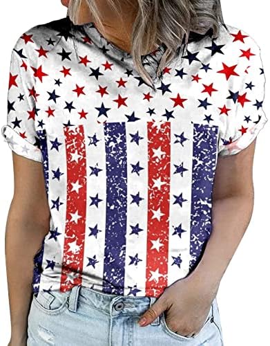 Женски Блузи Со Кратки Ракави Знаме На САД Графички Блузи Кошули На Екипажот Обична Вратоврска Боја Летни Есенски Блузи Облека