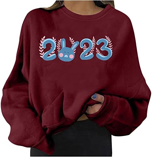 Преголема екипа џемпер жени Fleece 2023 Нова Година лабава печатена маичка за џемпери без аспиратор за џуџиња, обични качулки врвови