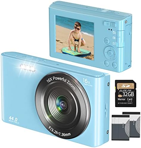 Дигитална Камера За Деца Тинејџери Момчиња Девојчиња Возрасни 4K 44MP Со 32GB SD Картичка, 2.4 Инчен Точка И Снимајте Камера со 16x Дигитален Зум, Компактна Мини Камера Детс?