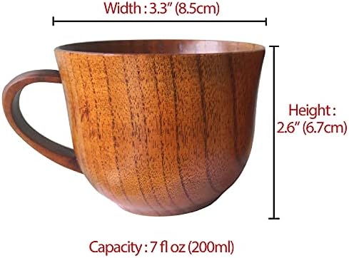 Ctigers дрво чаши за кафе сет од 2, елегантни рачно изработени дрвени чаши, еко -пријателска дрвена чаша за пиење за кафе, чај, пиво, вода, сок, млеко 7oz/200ml