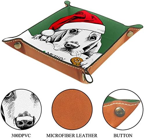 Среќно Божиќно куче со црвена капа, зелена бела организаторска лента за складирање, кутија за складирање на креветчиња за креветчиња за десктоп