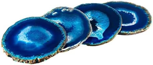 Сини Агат Подлоги Поставени од 4 - 3 -3,5 - Бразилски Геодетски Подножје Кристални Подлоги Природен Агат Подлога Декор -