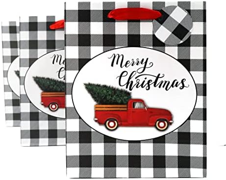Иконикални Торби За Божиќни Подароци Со Средна Големина, Бел Бивол Кариран Со Црвен Камион, Комплет За Броење 10