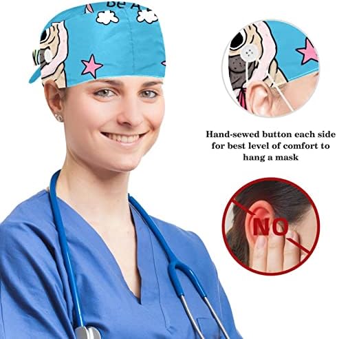 yoyoamoy Прилагодливо работно капаче со копче памук за џемпери смешно кучиња за пикало, да биде капа за хирург на еднорог за жени