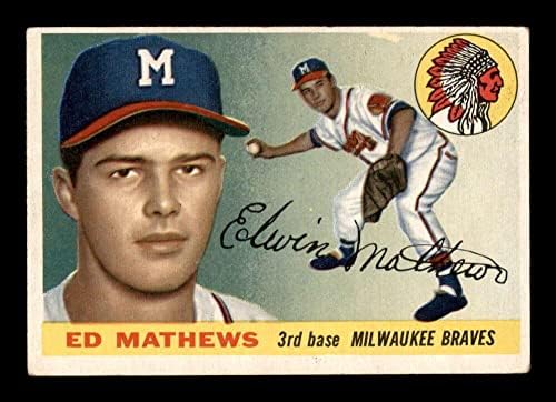 155 Еди Метјус ХОФ - 1955 Топс Бејзбол Картички Оценет ПОРАНЕШЕН Бејзбол Плочи Автограмирани Гроздобер Картички
