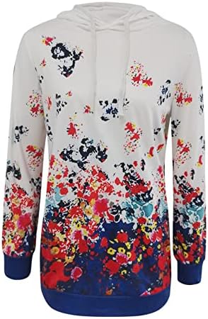 Fmchico женски цветни дуксери џемпери долги ракави влечејќи обични врвови на пулвер, џебови со џебови s-xxl