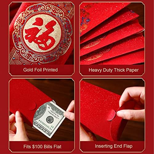 Црвени Пликови Кинески Новогодишни Пликови Тешки Коверти За Среќни Пари, Пликови За Пари За Подароци 2023 Година, Црвени Пакети Хонг Бао За Пролетен