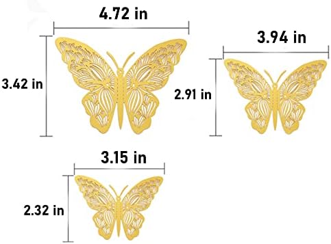 TOPYUEYILIYI 24 Парчиња 3D Пеперутка Ѕид Налепници Пеперутка Ѕид Налепници Холографски Злато Пеперутка Украси За Дома Декор Пеперутки Фрижидер