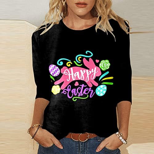 Yangqigy женски Велигденски кошули 3/4 ракав Симпатични графички маички обични модни врвови блуза