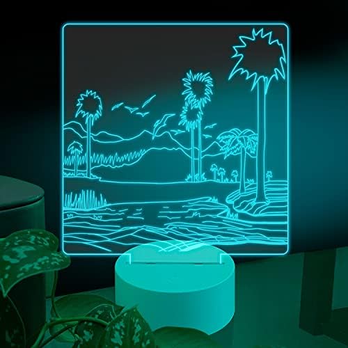 Табела за маса на островот Амбесон, палми зеленило на летно место за одмор, оптички илузија Прекинувач за допир LED декор светло со 7 Променливи