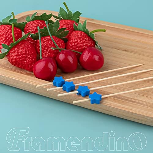 Framendino, 100 пакувања бамбус коктел избира четки за заби со starsвезди дизајнираат овошје кабоб стапчиња декоративни за мезе темно сина боја