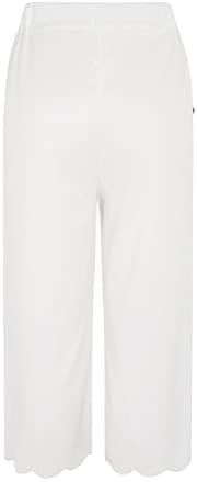 Gufesf Women'sенски исечен памучен постелнина Каприс панталони Обични баги харем панталони со џебови летни панталони за жени