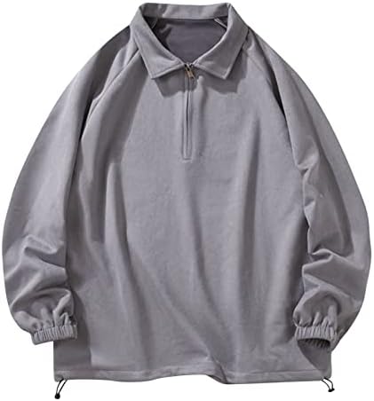 Машка половина поштенски џемпер со џемпер пуловер хипстер руно со долги ракави лапел маица преголема лабава вклопена обична цврста врв