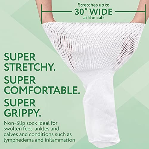 [2 пара] Бели супер широки чорапи со не -лизгачки костец - за лимфедем - баријатричен чорап - преголем анти -лизгачки чорап се протега до 30