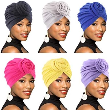 4pack/6packs Women Turban African Model Knot Headwrap Beanie Пред-врзан хауба хемо капа за опаѓање на косата за губење на косата