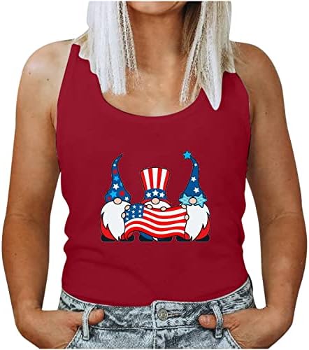 Лето жени резервоар врвови, женска патриотска кошула во САД знаме starsвезди ленти печати маица без ракави 4-ти јули лабави вклопуваат маици