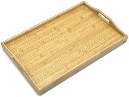 Bam & Boo - Голема природна табела за табела за кревет со бамбус со преклопни нозе за јадење, работа, служење и организирање