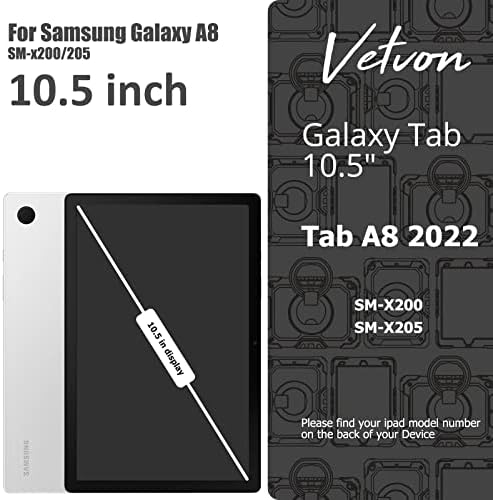 Случај за ветвон за Samsung Galaxy Tab A8 10.5 инчи 2022 SM-X200/X205/X207 со 360 ротирачки мултифункционален екран на рачен прстен