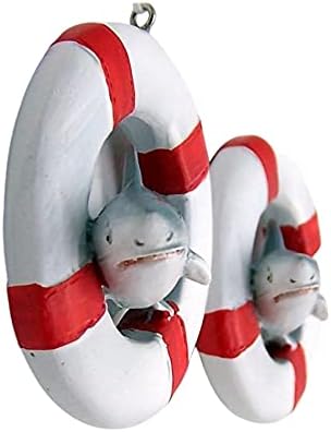 Ајкула со украси за зачувување на животниот ринг, Божиќна декорација, наутичка тема, сет од 2, 2,75 инчи