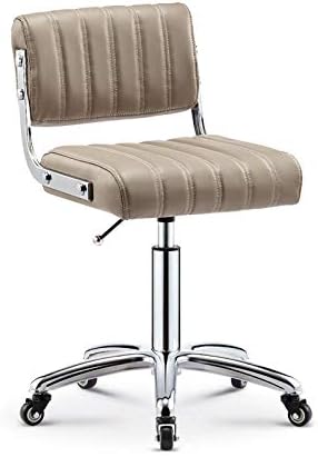Студио столче со тркала ， столче за биро со сиво синтетичко кожено седиште ， прилагодлива висина 43-58 см ， Поддржана тежина 160 кг ， мобилна