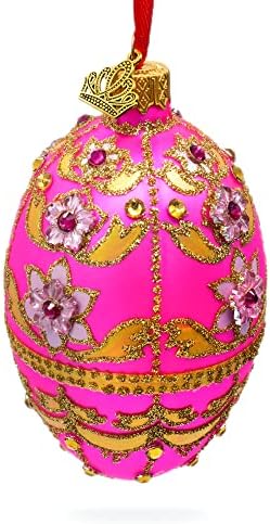 Накит цвеќиња на украс од розова стаклена јајце 4 инчи