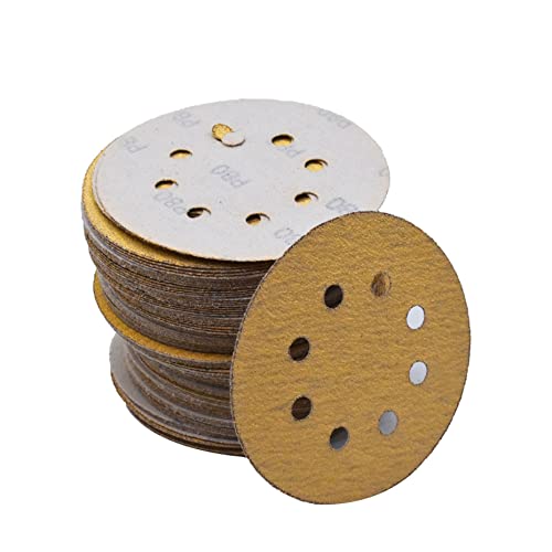 Кимлиер 5-инчни дискови за пескање со кука и јамка од 8 дупки 80 решетки алуминиум оксид со тркалење шкурка што одговара за додатоци