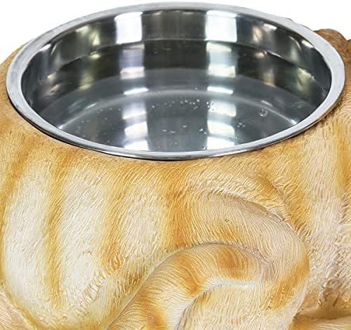 Exhart Cat Food/Water Bowl, рачно насликана, чинија од не'рѓосувачки челик, издржлив декор на смола, 7,3 ”x11,7” x 5,8 ”