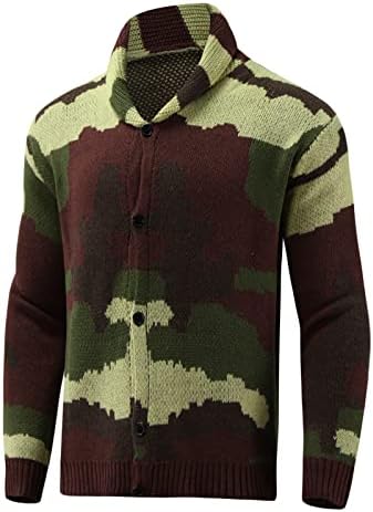 XXBR плетен џемпер за кардигани за мажи, едно гради со копче Камо Бохо гроздобер јакни густо топло ретро секојдневно палто