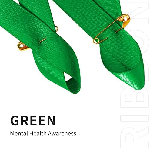 200 Парчиња Зелени Сатенски Ленти за Свесност Со Заштитни Иглички за Свесност За Менталното Здравје 1,4 х 3 инчи