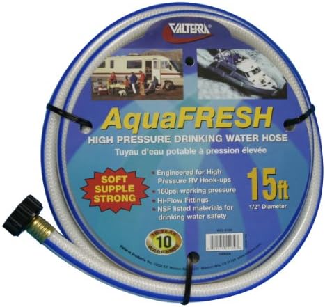 Valterra Aquafresh со вода за пиење со висок притисок, црево за вода за вода за RV - 1/2 x 15 ', бело