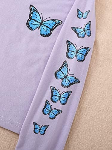 Ојоангл Девојки ' Пеперутка Печатење Со Качулка Со Долги Ракави Маица Кошула Секојдневен Култура Дуксер