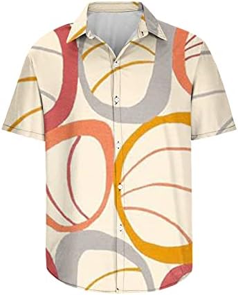 Кошули за мажи, машко -обичен врвен гео графички принт со кратки ракави со кратки ракави, летни маици за плажа, хавајски кошула
