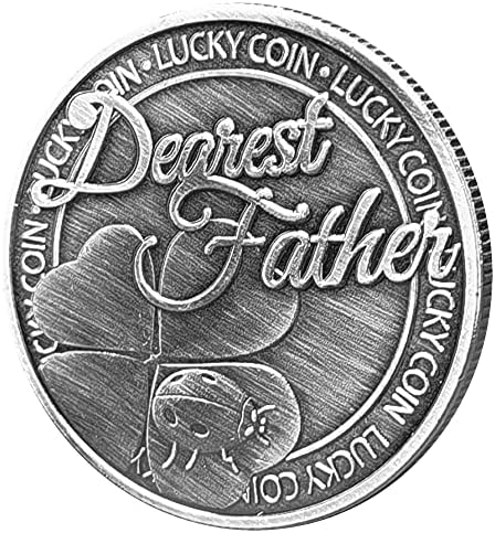 Античка Сребрена Среќна Монета Со Детелина Со Четири Лисја и Бубамара за Најмилиот Татко