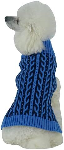 Pet Life Life ® Хармоничен двојно ткаен моден џемпер за миленичиња - дизајнер тежок кабел плетен џемпер со кучиња со вратот на желка - зимска