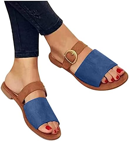 IQKA Women Women Flatform Sandals Мешани бои, лента за токи, рамни чевли, отворени пети, лизгање на летни папучи на плажа слајдови
