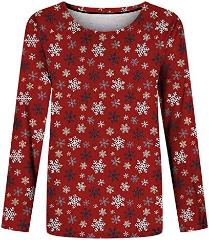Божиќ 3/4 врвови за ракави за жени слатки ирваси од снегулка маички екипаж блуза Божиќна празник удобно пуловер манжетни