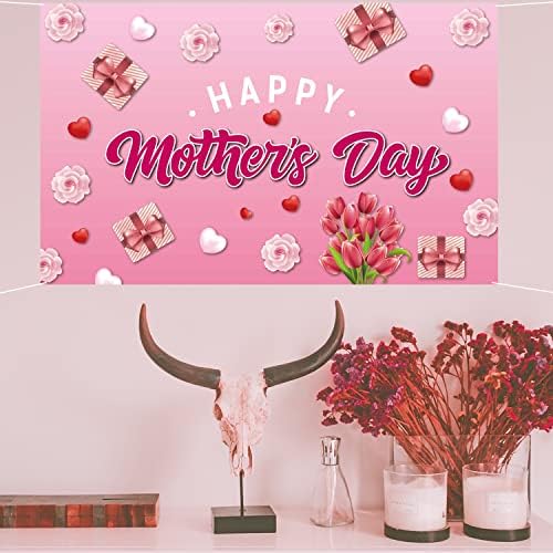 Среќна позадина на Денот на мајката, Заднини за украси на мајката, банер за декор за забава, 71 „x 43“ Денот на мајката за фотографирање