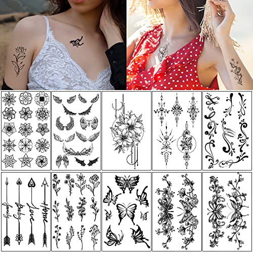 Leesgel 200+ Стилови Возрасни Лажни Привремени Тетоважи, Долготрајни Тетоважи Со Мала Големина Со Цвеќиња Мандала Роуз Месечина,